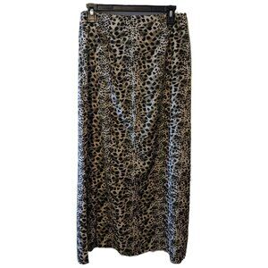 Vintage 90s Leopard Print Maxi Skirt Animal Slinky Long Grunge Green Black Sz M